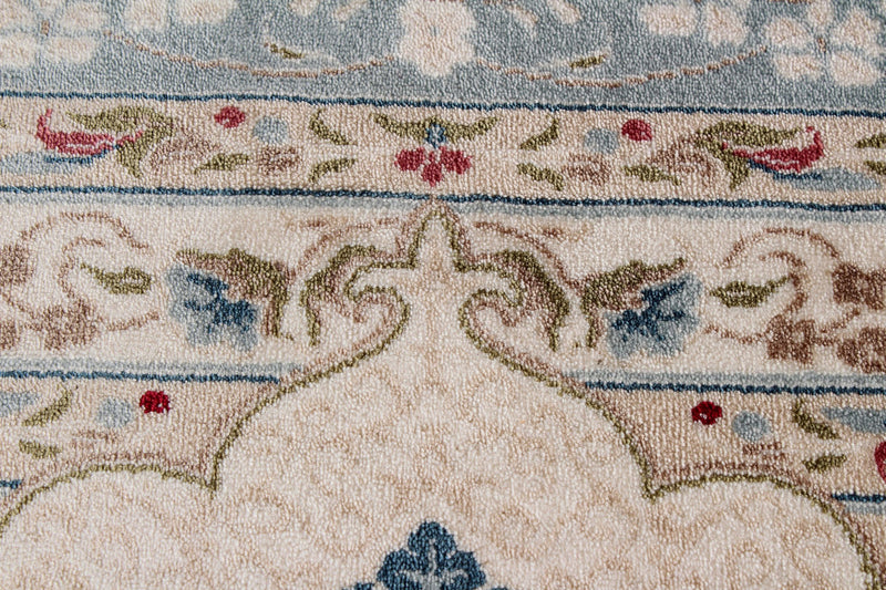 8x11 Blue and Ivory Turkish Antep Rug