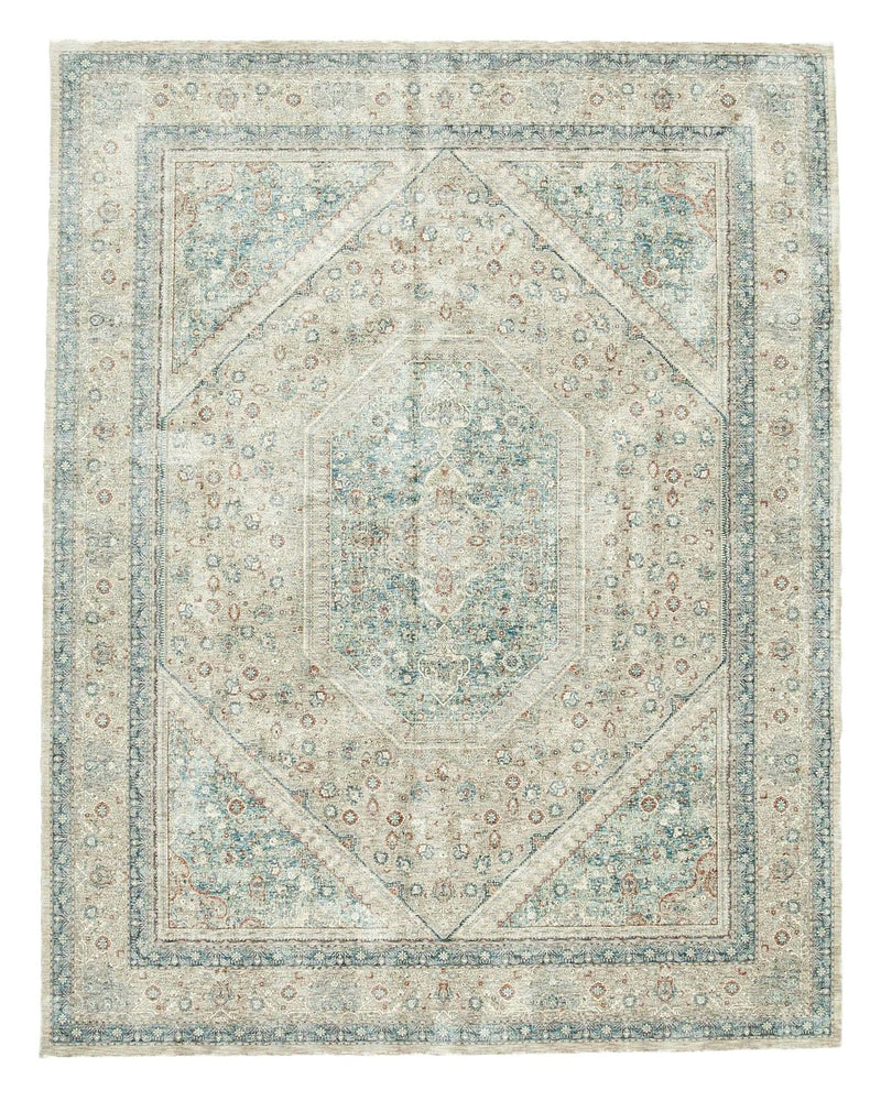 8x10 Ivory and Blue Turkish Antep Rug