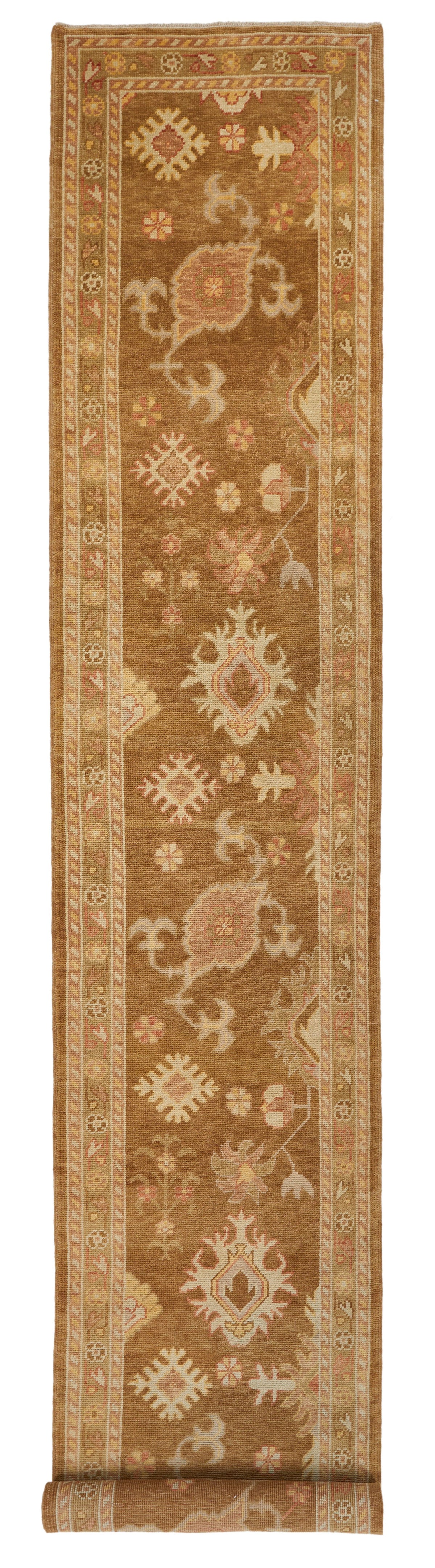 3x17 Brown and Beige Turkish Oushak Runner