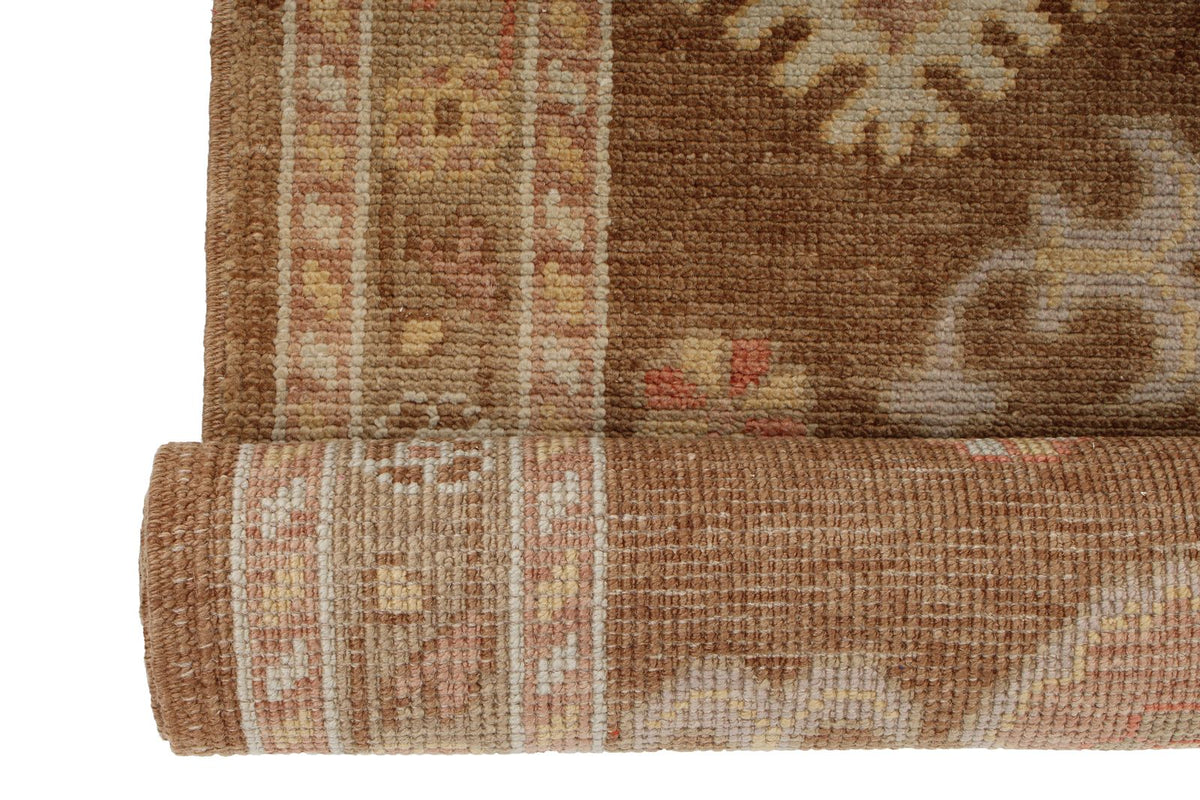 3x17 Brown and Beige Turkish Oushak Runner