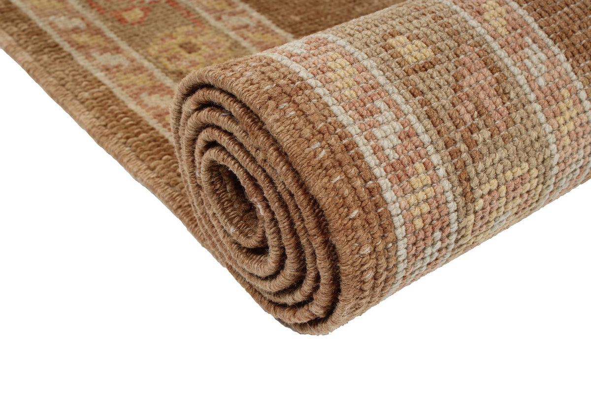 3x17 Brown and Beige Turkish Oushak Runner