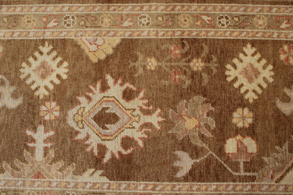 3x17 Brown and Beige Turkish Oushak Runner