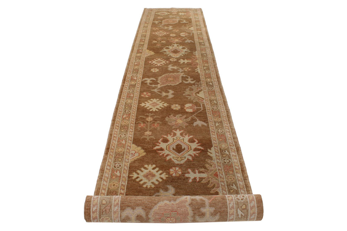 3x17 Brown and Beige Turkish Oushak Runner