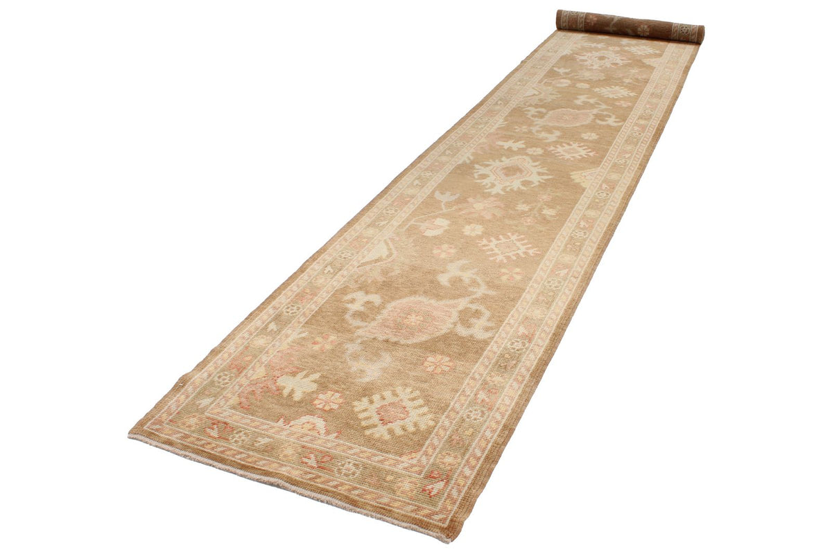 3x17 Brown and Beige Turkish Oushak Runner