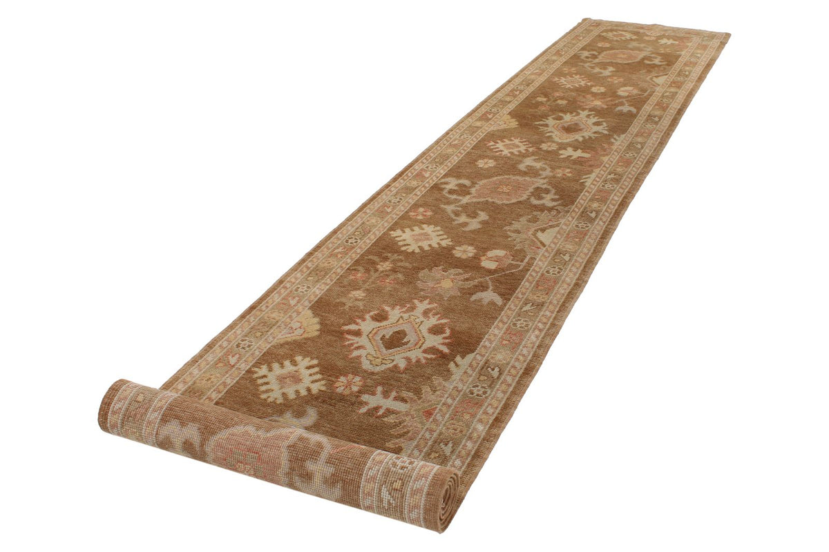 3x17 Brown and Beige Turkish Oushak Runner