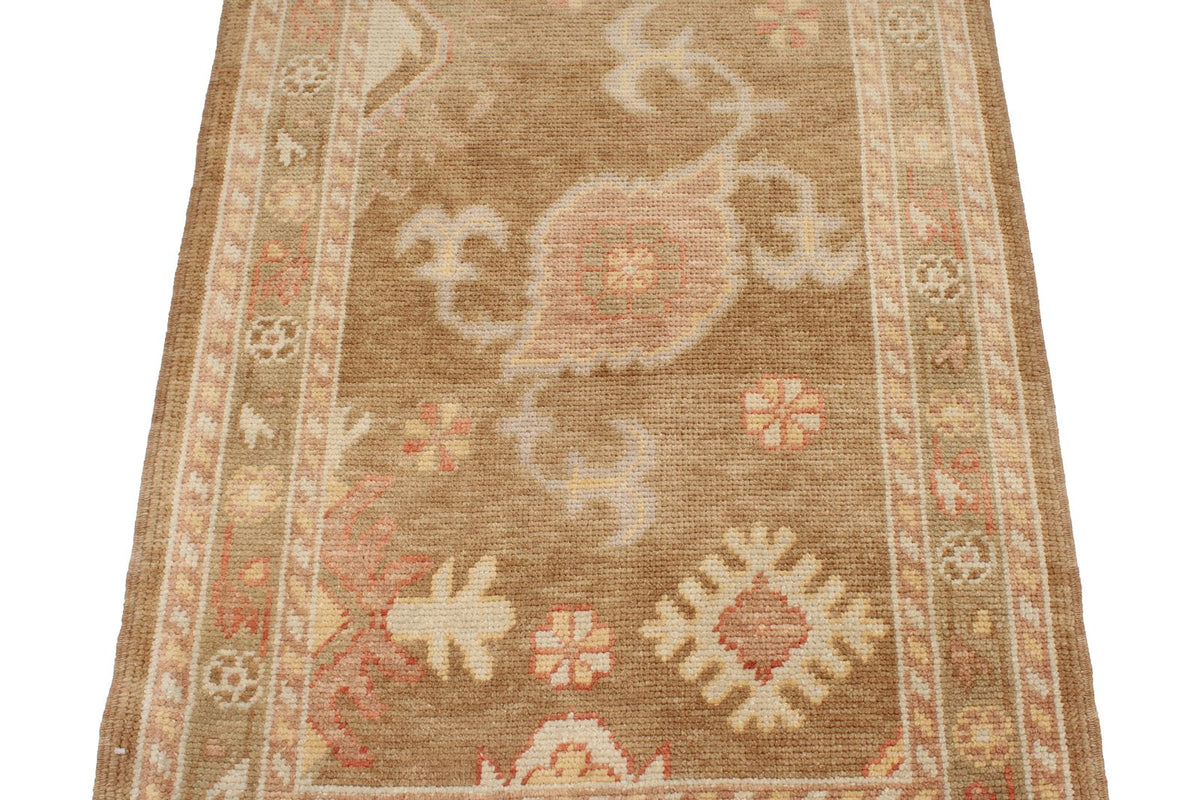 3x17 Brown and Beige Turkish Oushak Runner