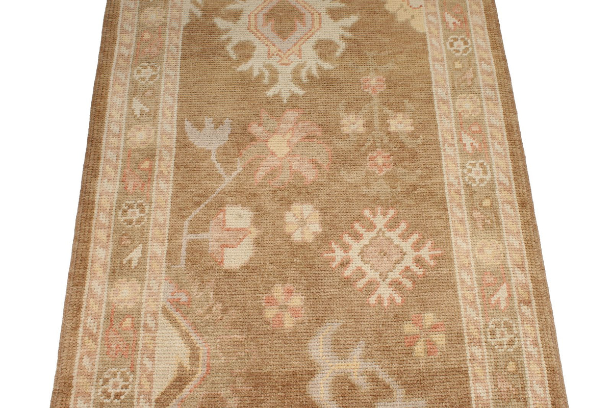 3x17 Brown and Beige Turkish Oushak Runner