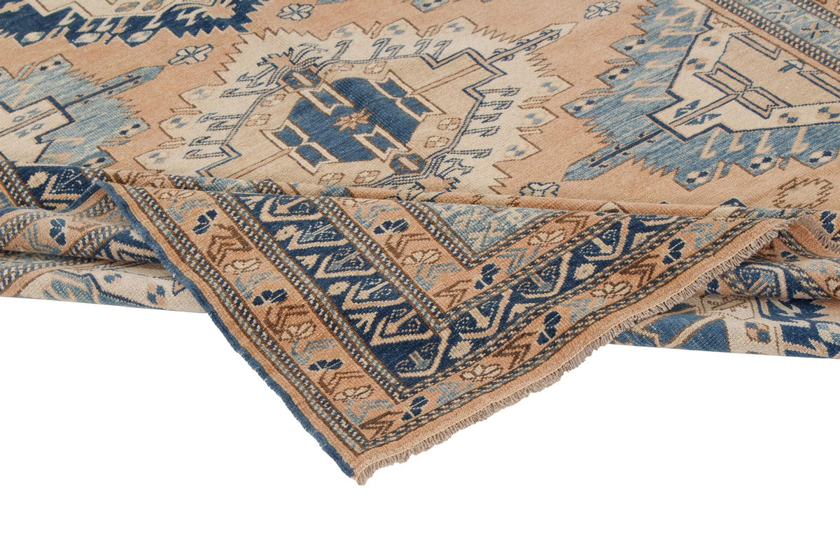 5x6 Beige and Blue Turkish Tribal Rug