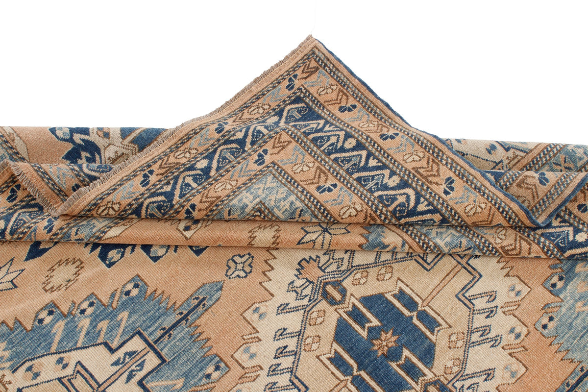 5x6 Beige and Blue Turkish Tribal Rug