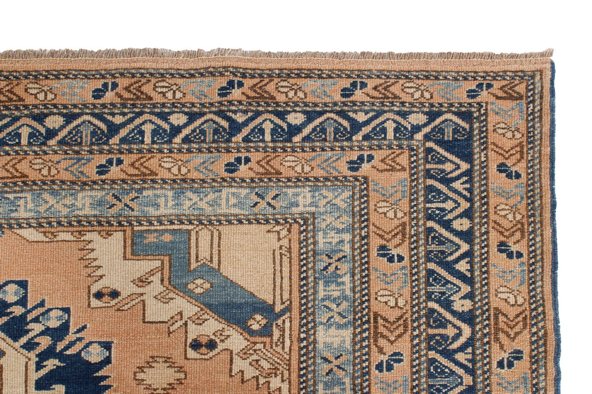 5x6 Beige and Blue Turkish Tribal Rug