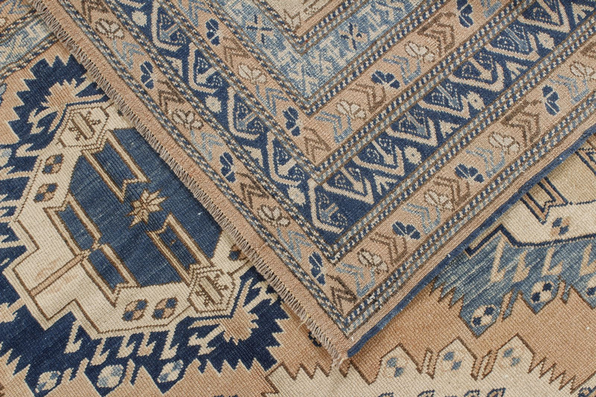 5x6 Beige and Blue Turkish Tribal Rug