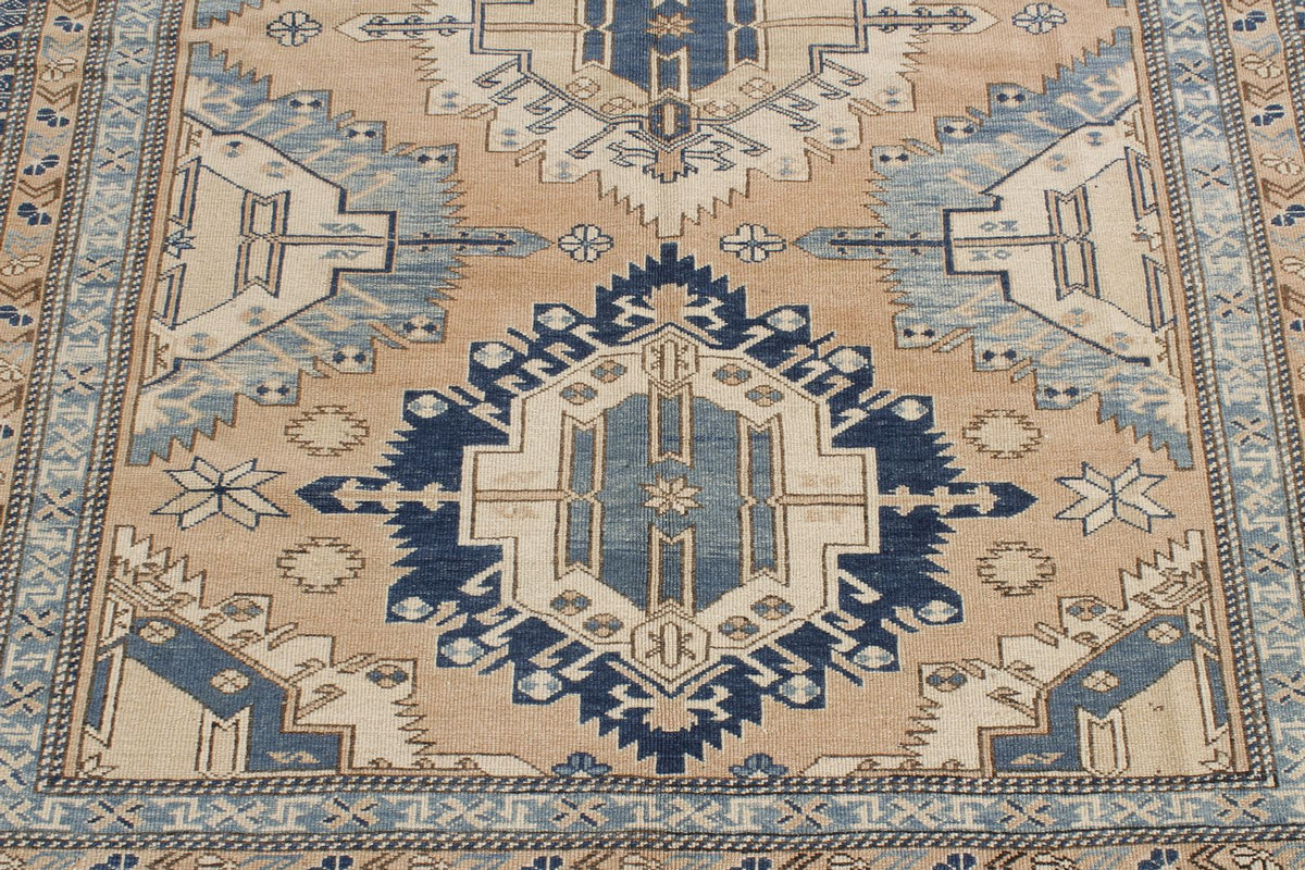 5x6 Beige and Blue Turkish Tribal Rug