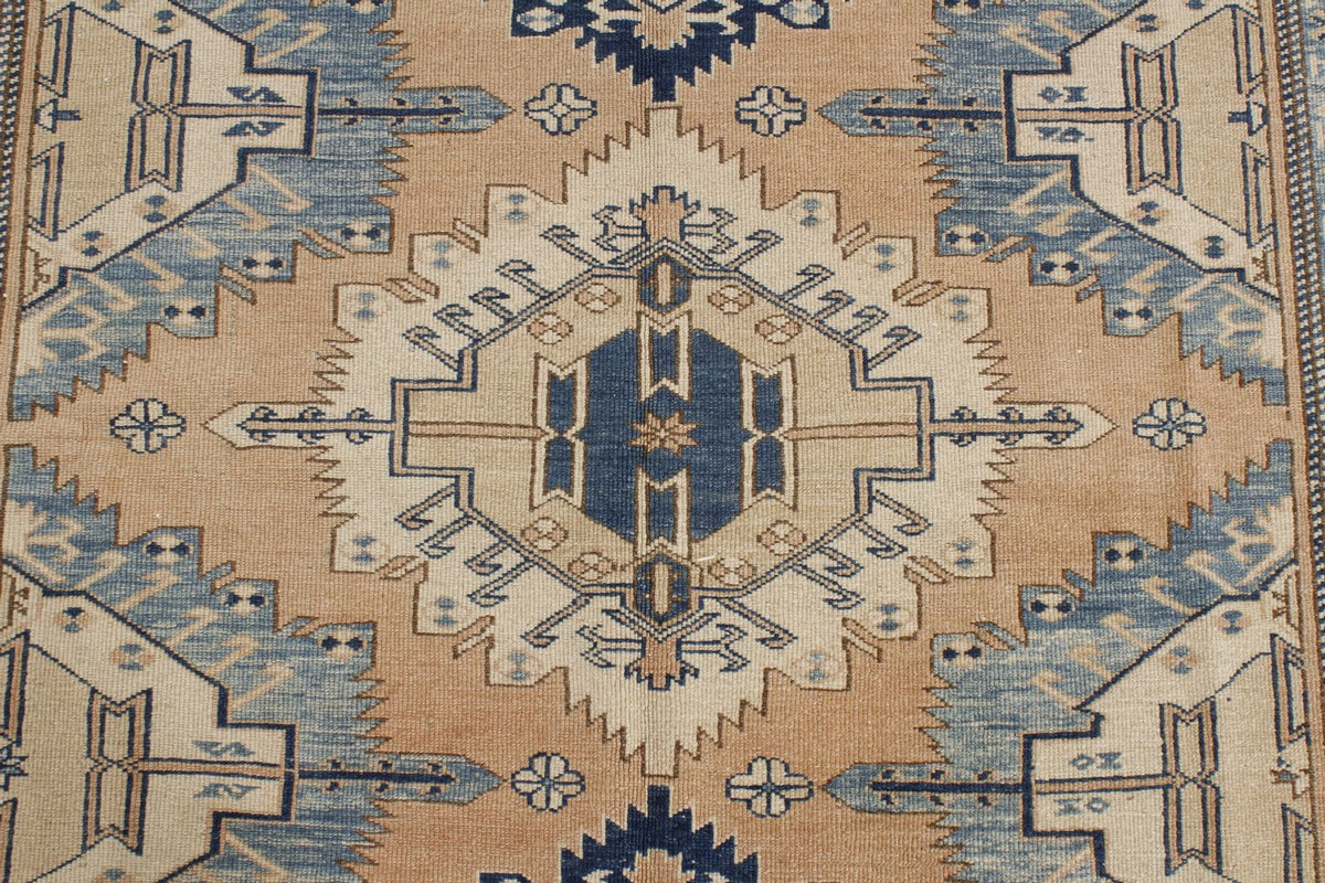 5x6 Beige and Blue Turkish Tribal Rug
