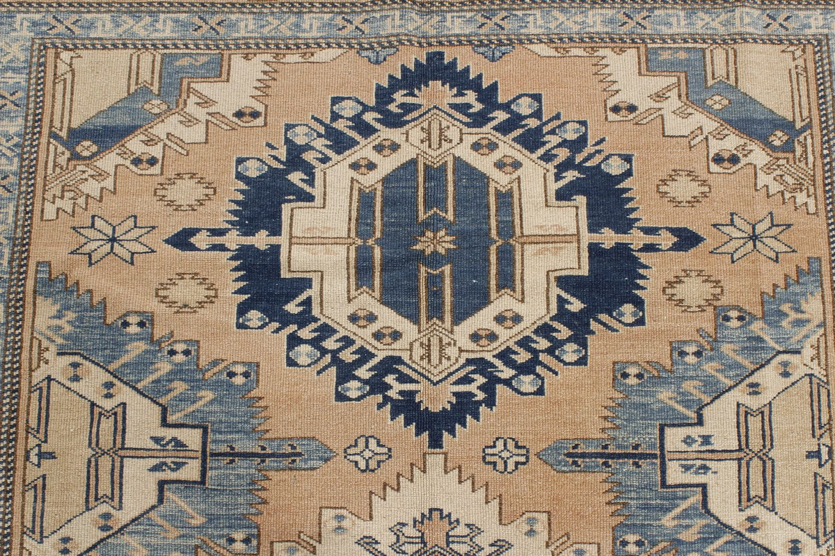 5x6 Beige and Blue Turkish Tribal Rug