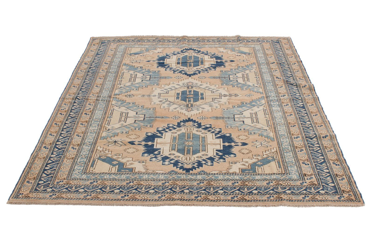 5x6 Beige and Blue Turkish Tribal Rug