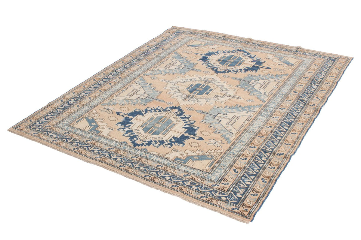 5x6 Beige and Blue Turkish Tribal Rug