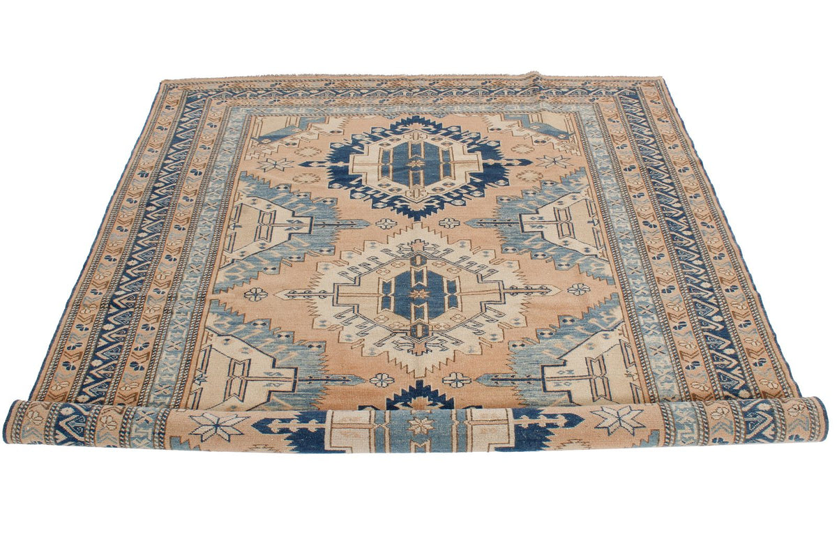 5x6 Beige and Blue Turkish Tribal Rug