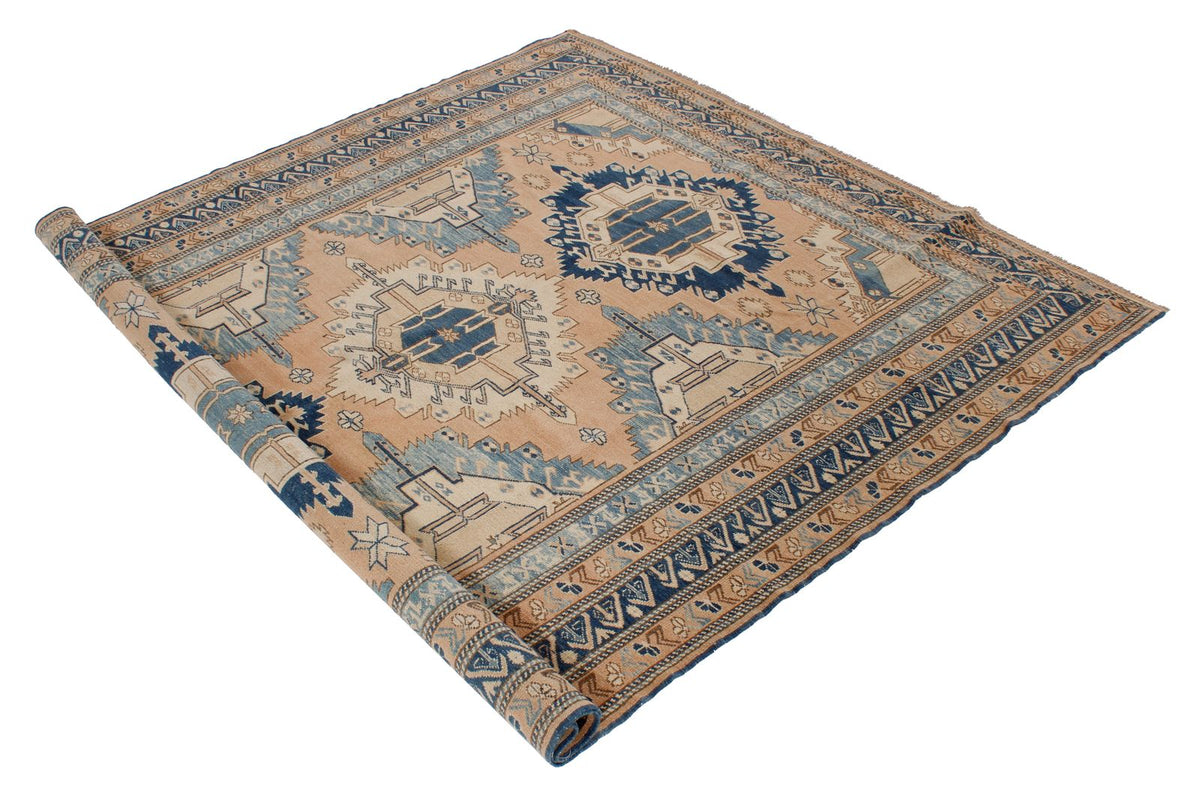 5x6 Beige and Blue Turkish Tribal Rug