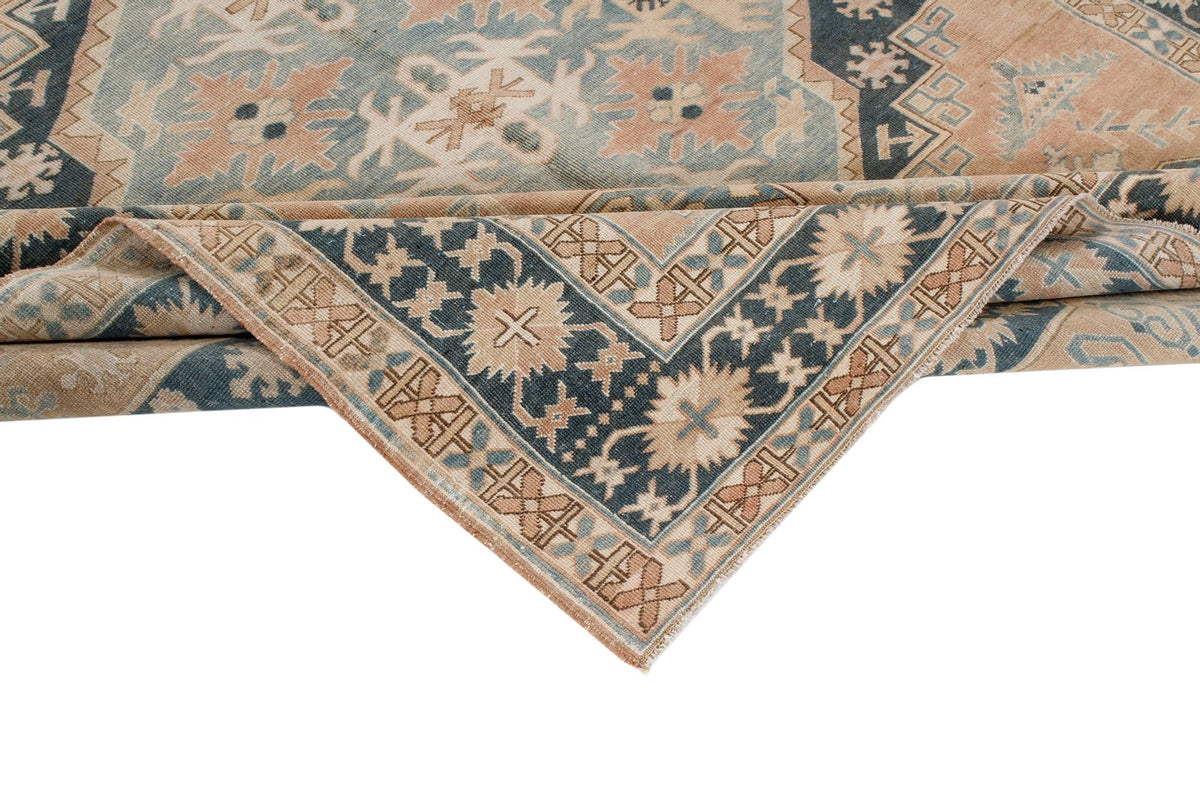 6x7 Peach and Green Turkish Tribal Rug