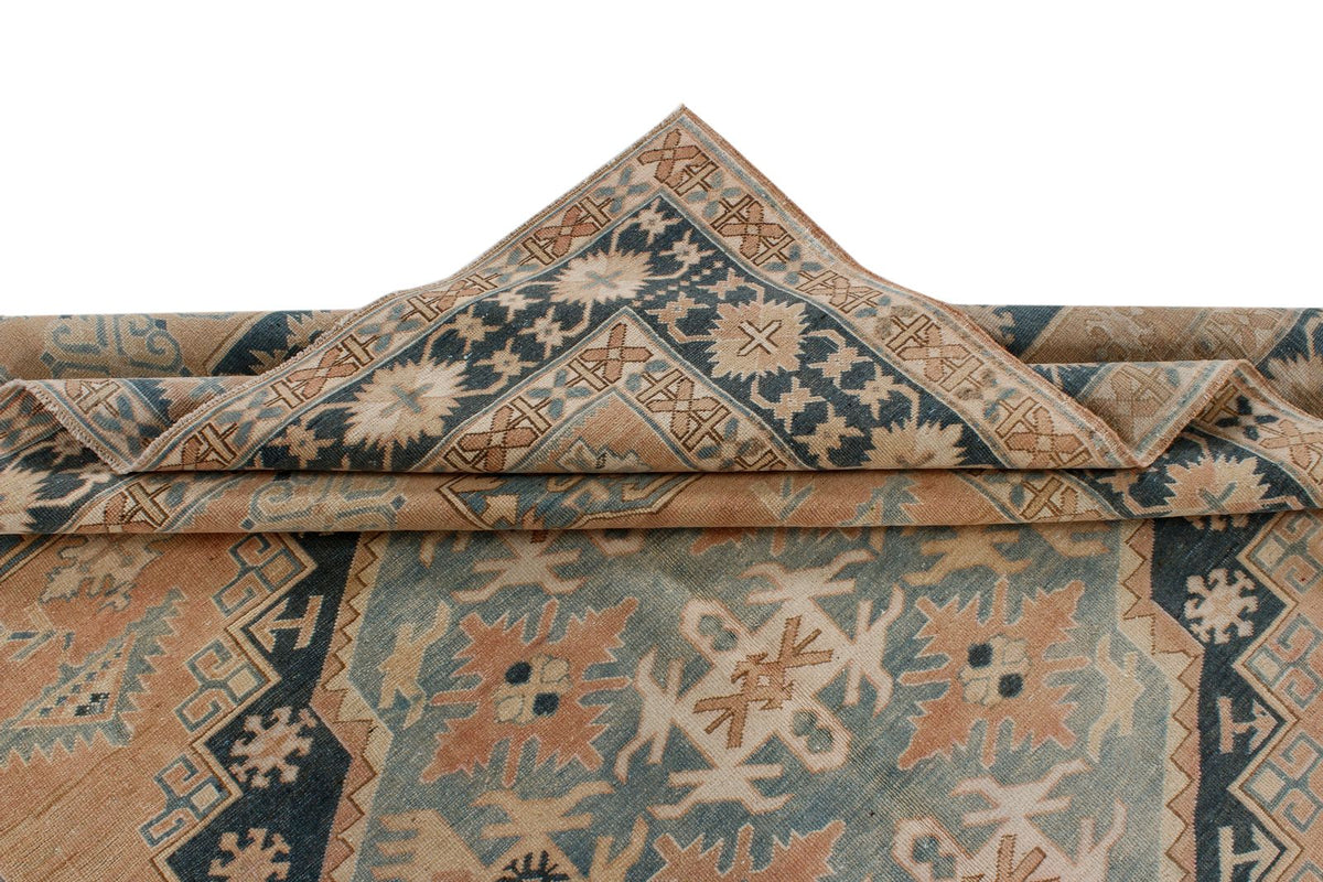 6x7 Peach and Green Turkish Tribal Rug