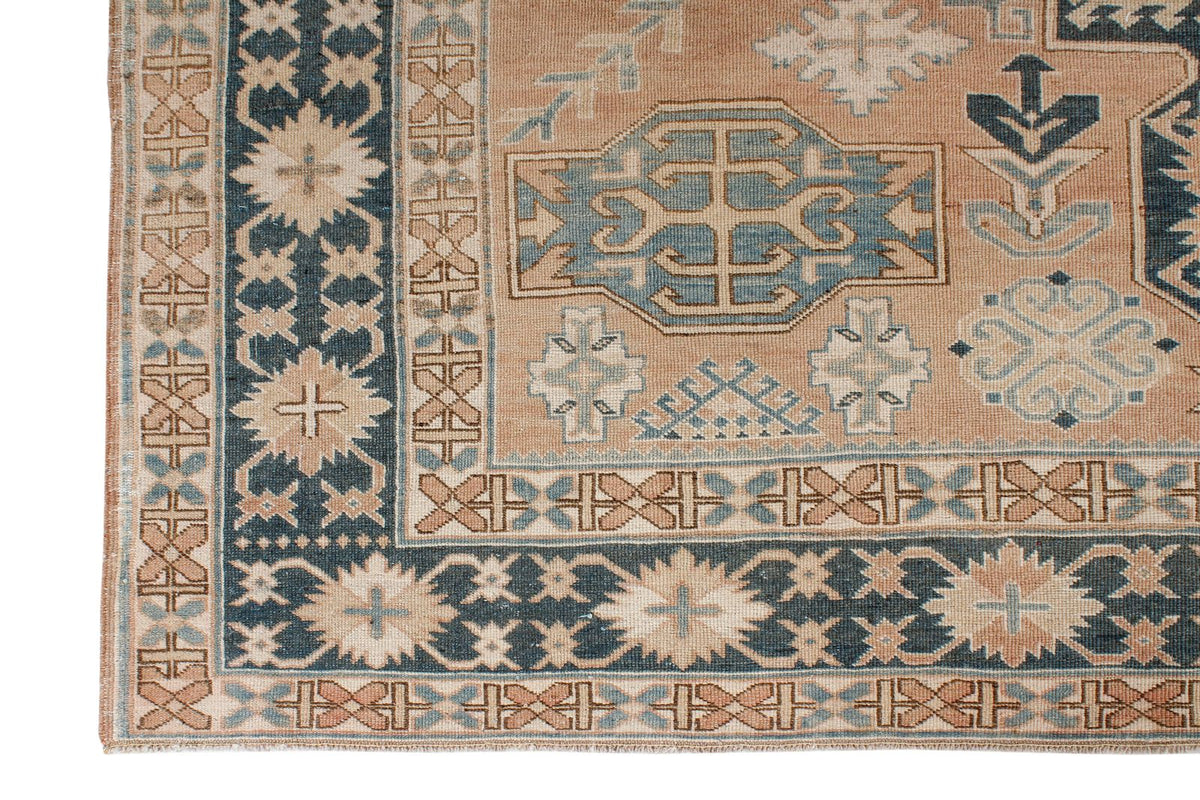 6x7 Peach and Green Turkish Tribal Rug