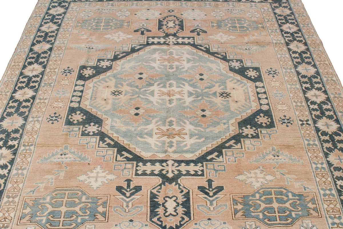 6x7 Peach and Green Turkish Tribal Rug