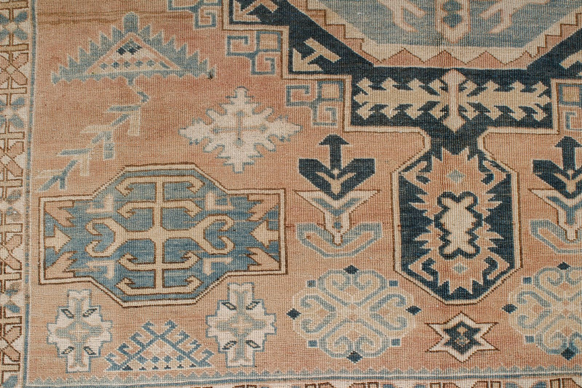 6x7 Peach and Green Turkish Tribal Rug