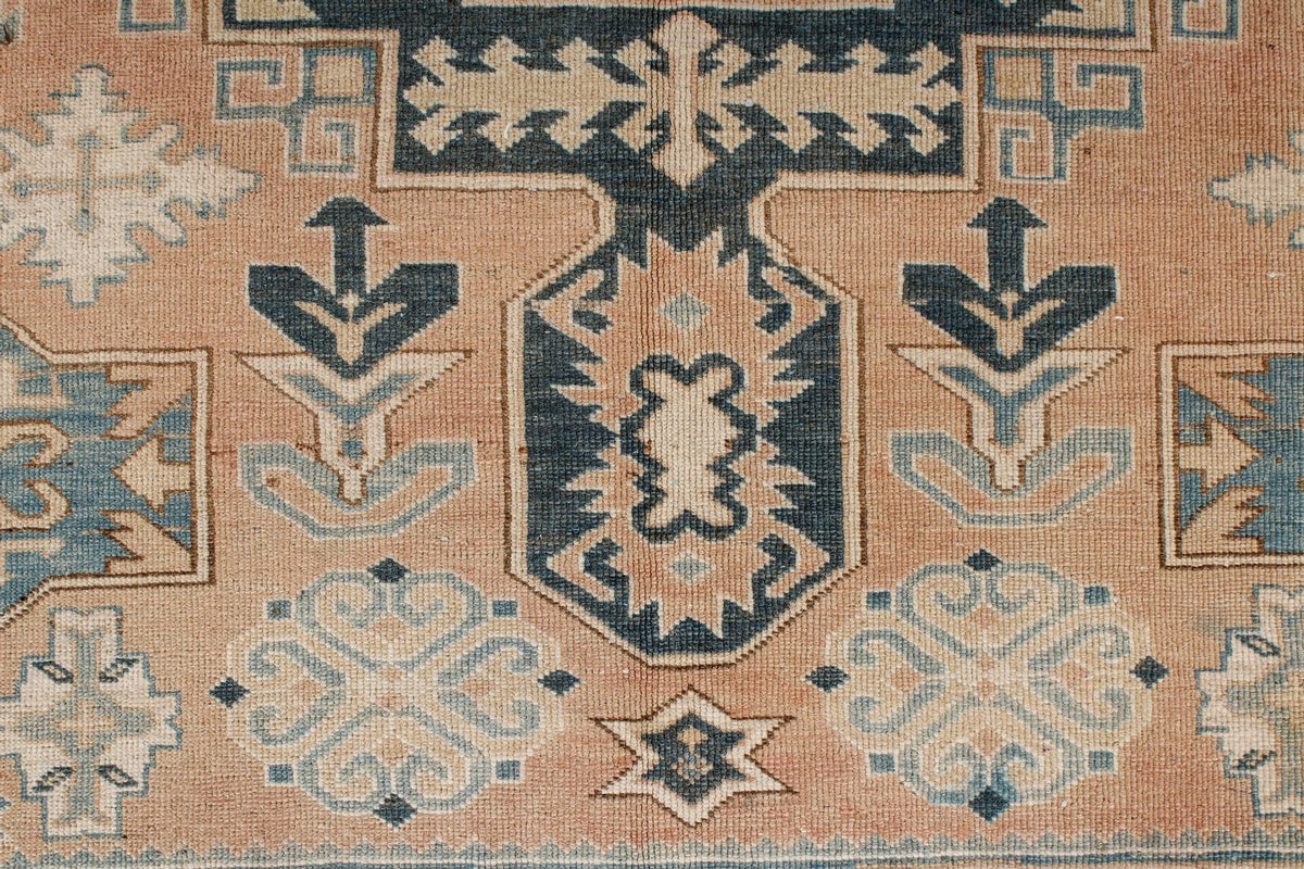 6x7 Peach and Green Turkish Tribal Rug