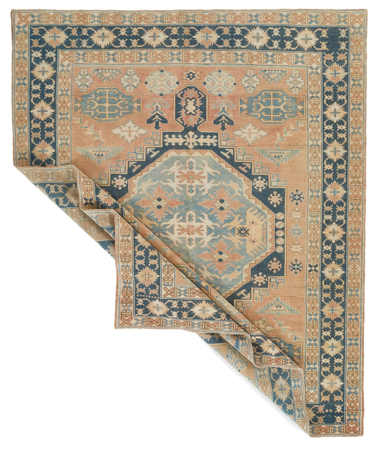 6x7 Peach and Green Turkish Tribal Rug
