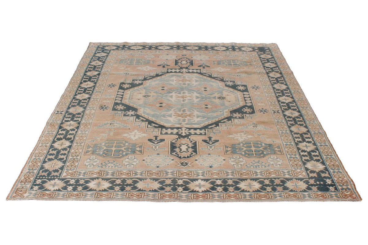 6x7 Peach and Green Turkish Tribal Rug