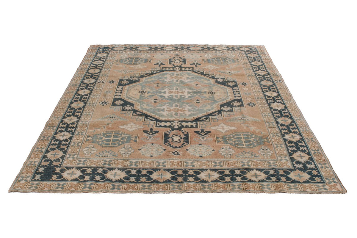 6x7 Peach and Green Turkish Tribal Rug