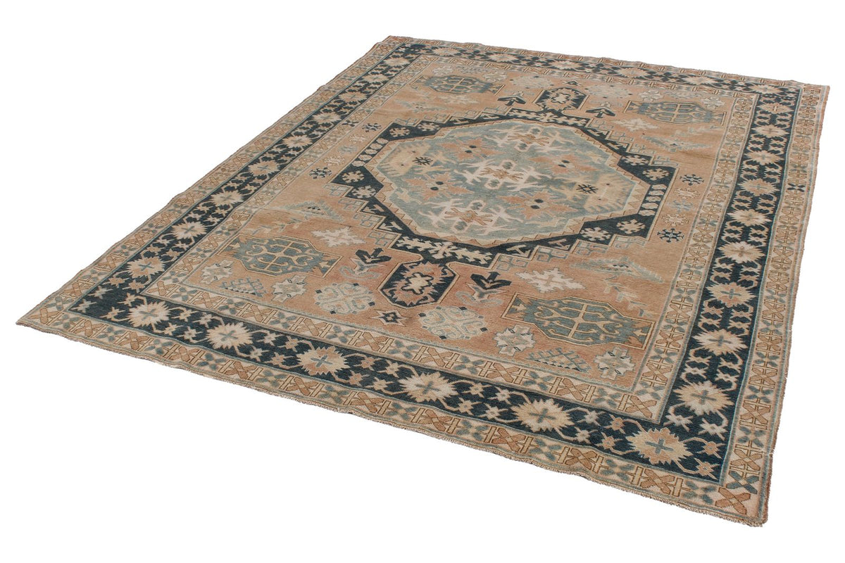 6x7 Peach and Green Turkish Tribal Rug