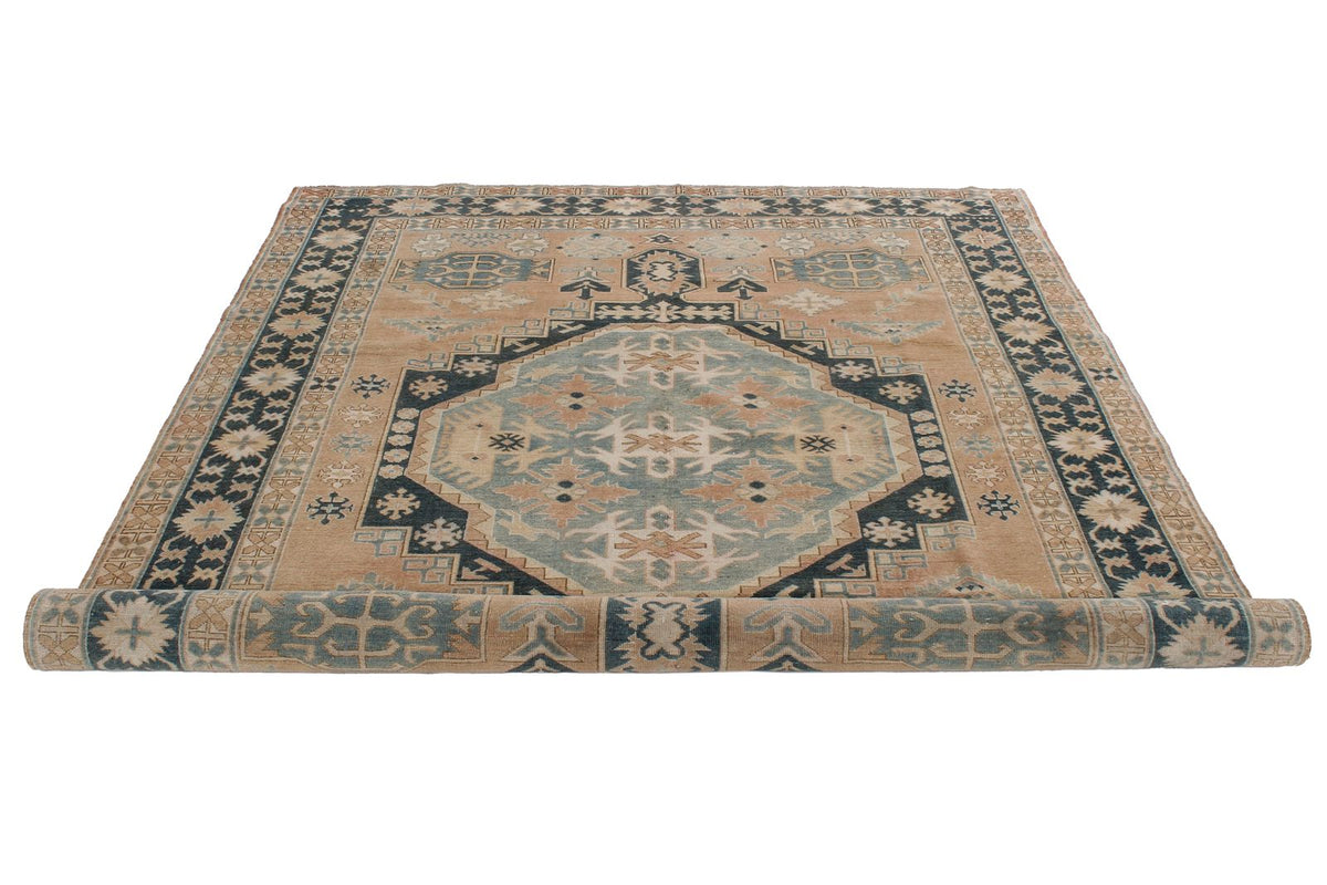 6x7 Peach and Green Turkish Tribal Rug