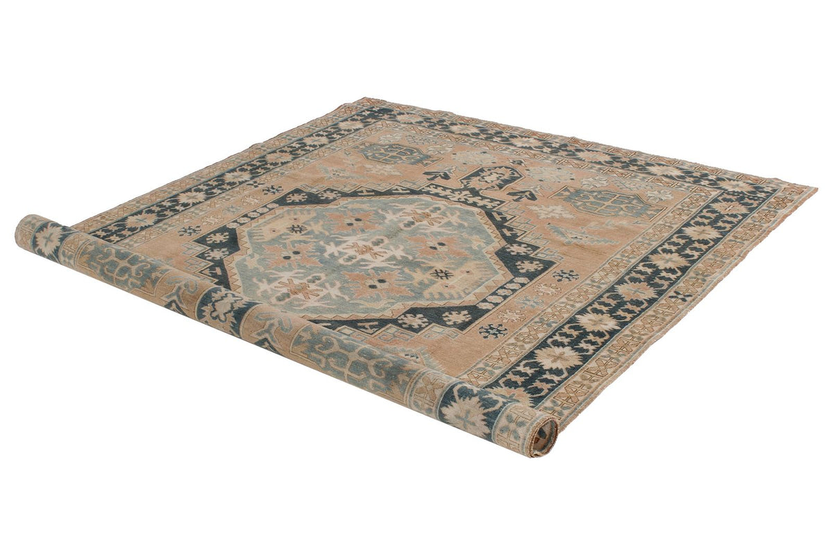 6x7 Peach and Green Turkish Tribal Rug