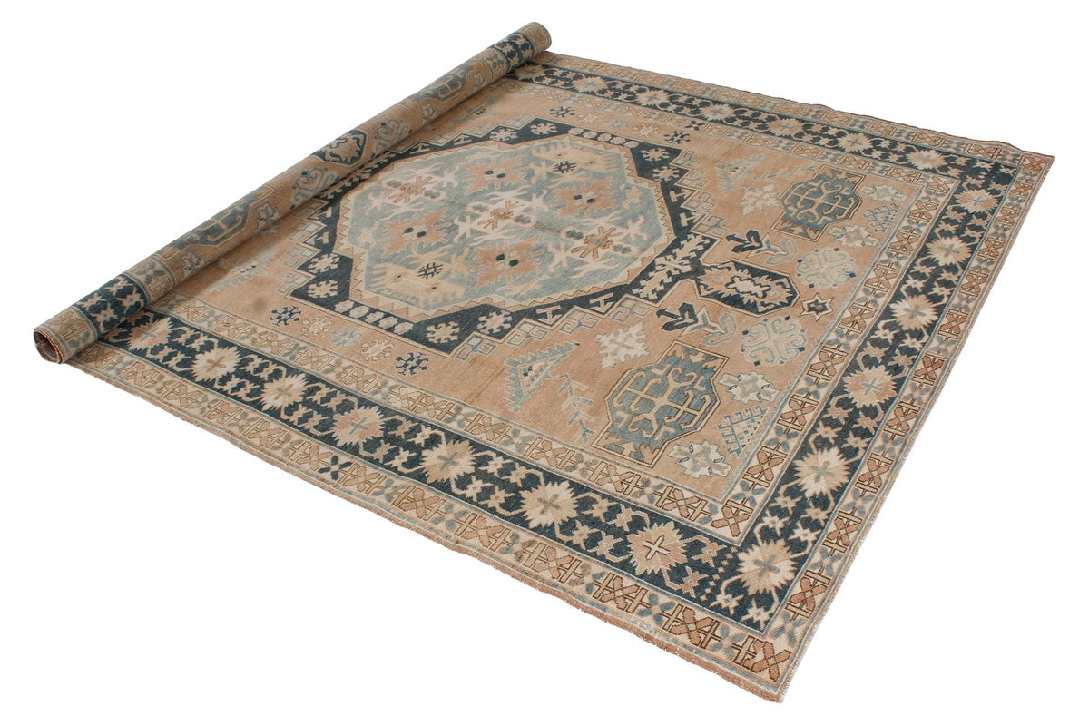 6x7 Peach and Green Turkish Tribal Rug