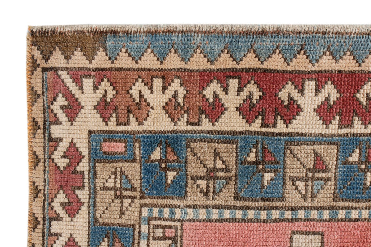3x12 Pink and Blue Turkish Tribal Runner