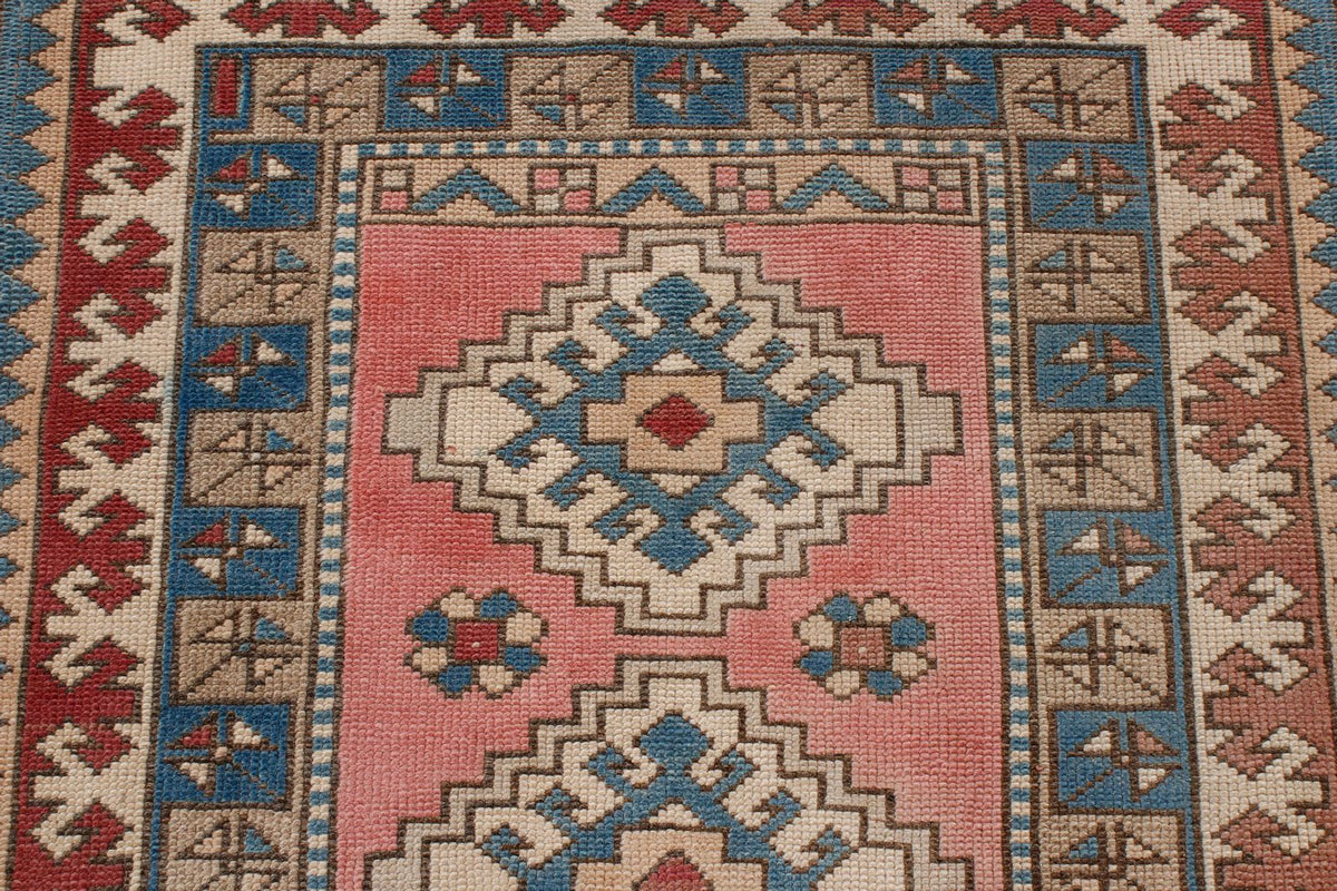 3x12 Pink and Blue Turkish Tribal Runner
