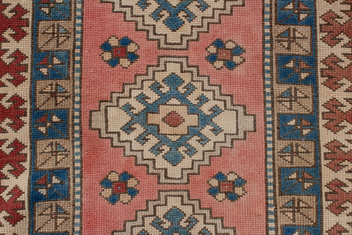 3x12 Pink and Blue Turkish Tribal Runner