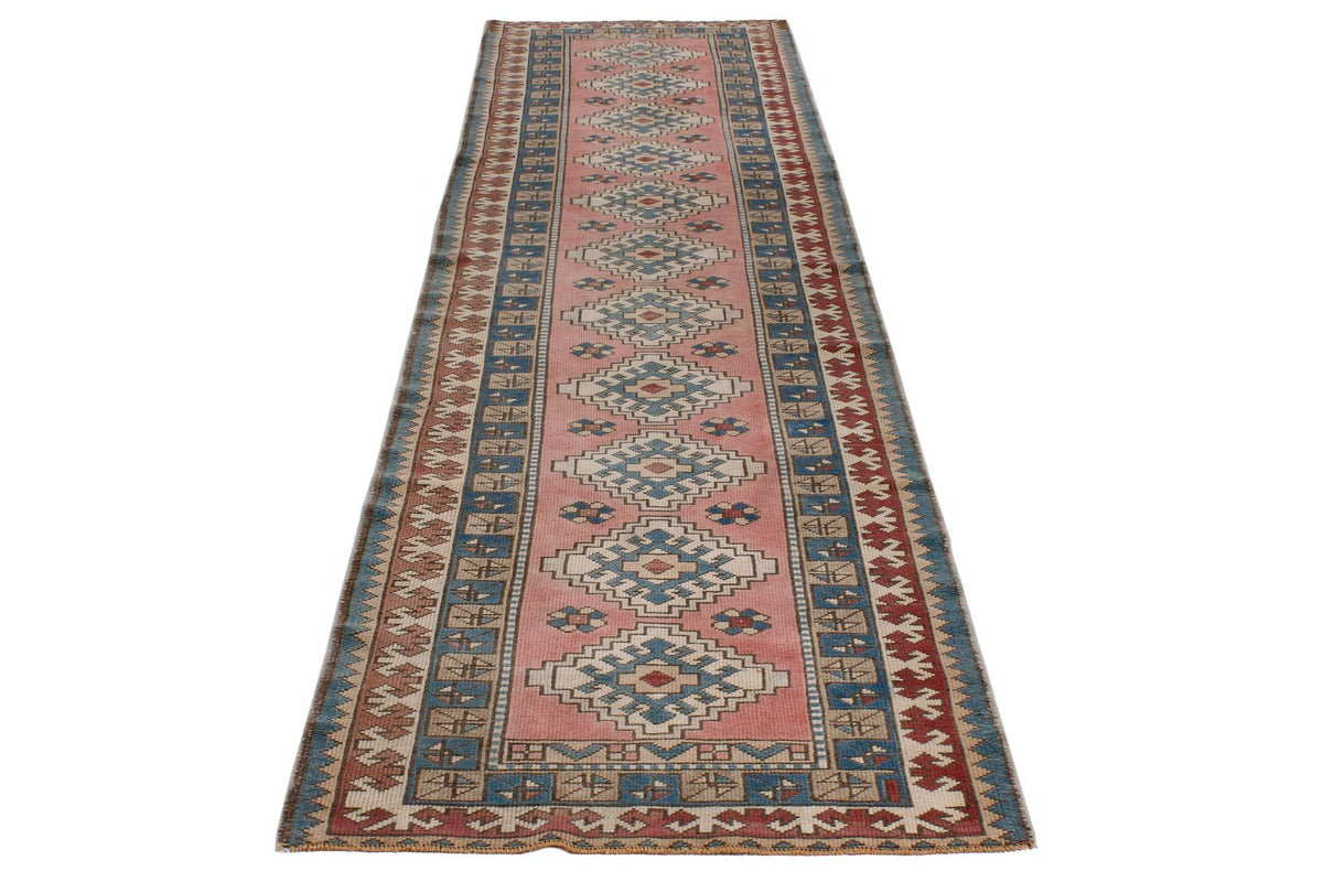 3x12 Pink and Blue Turkish Tribal Runner