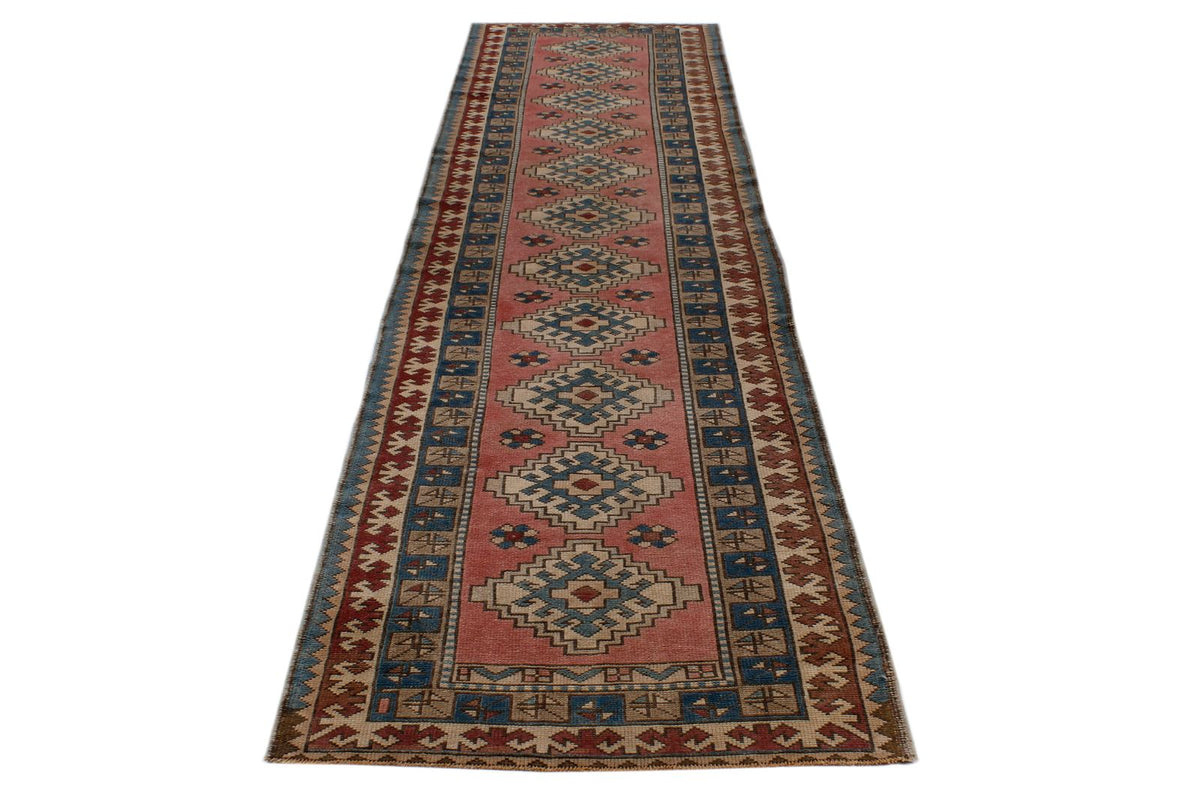 3x12 Pink and Blue Turkish Tribal Runner