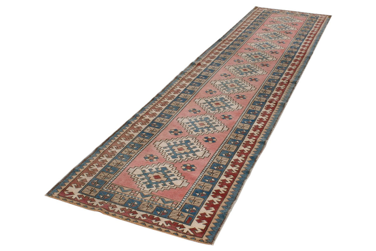 3x12 Pink and Blue Turkish Tribal Runner