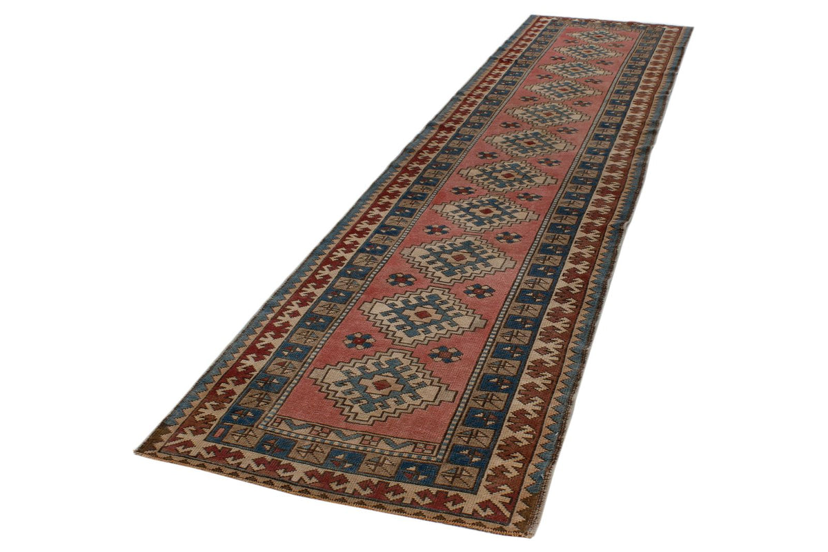 3x12 Pink and Blue Turkish Tribal Runner