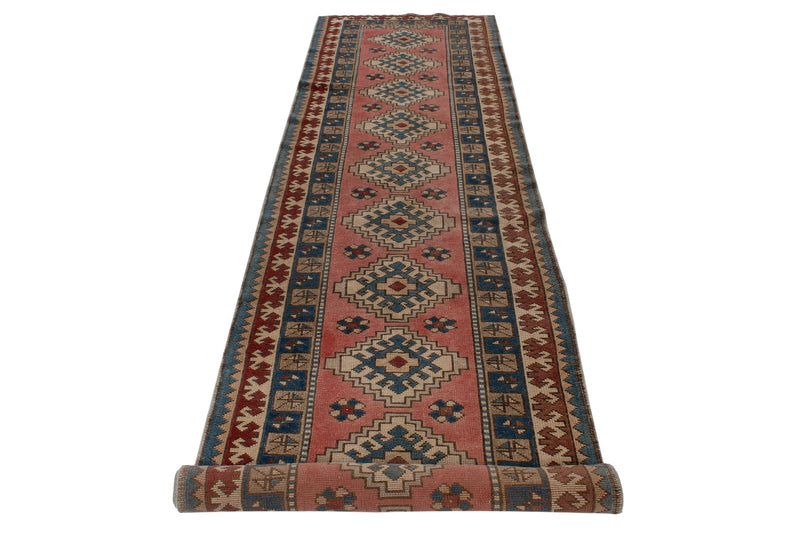 3x12 Pink and Blue Turkish Tribal Runner