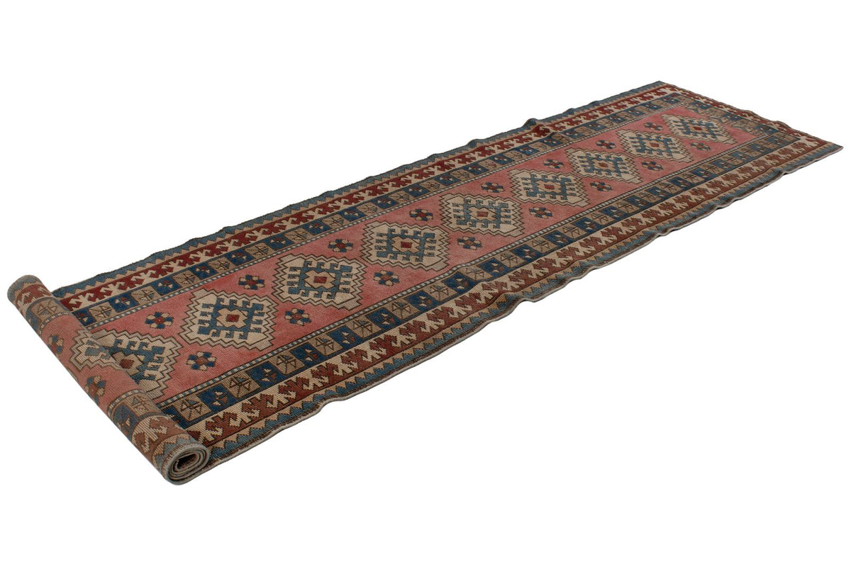 3x12 Pink and Blue Turkish Tribal Runner
