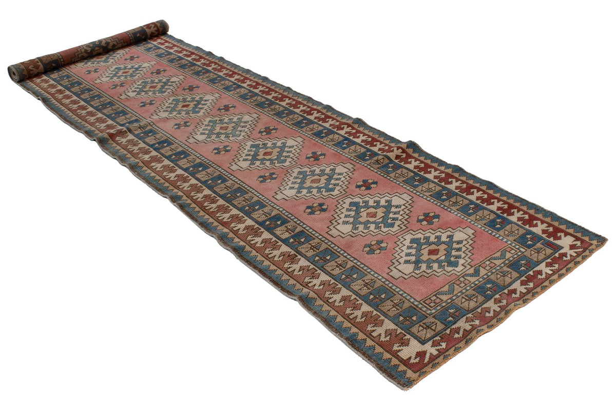 3x12 Pink and Blue Turkish Tribal Runner