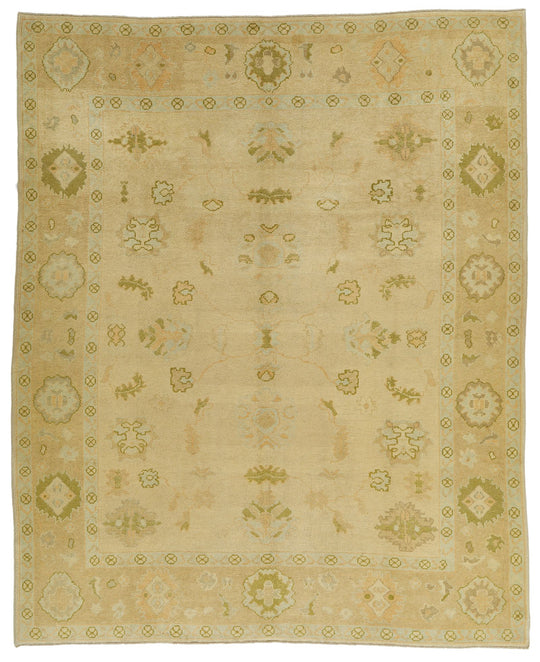 9x11 Ivory and Beige Turkish Oushak Rug