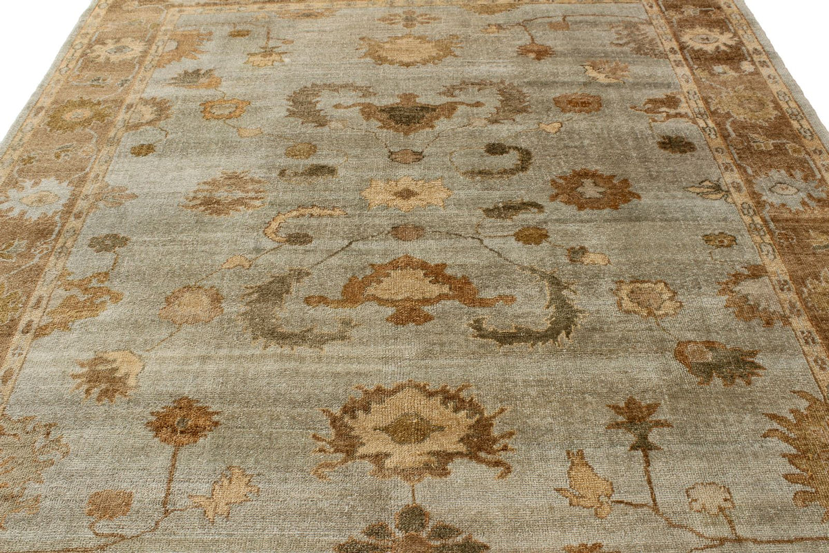 8x10 Blue and Brown Turkish Oushak Rug