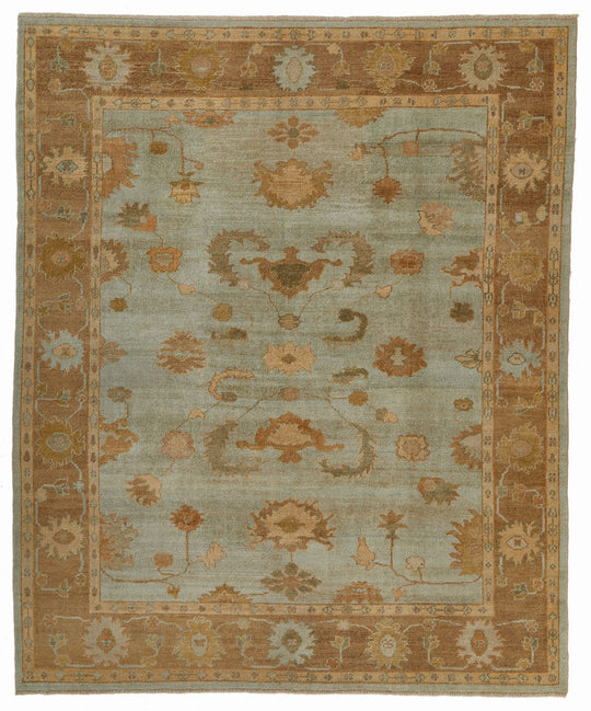 8x10 Blue and Brown Turkish Oushak Rug