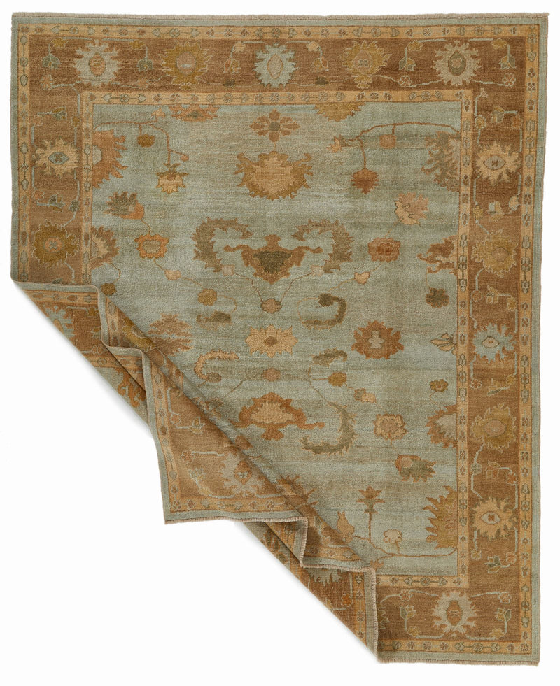 8x10 Blue and Brown Turkish Oushak Rug