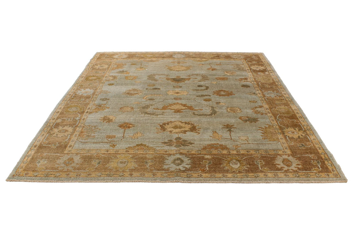 8x10 Blue and Brown Turkish Oushak Rug